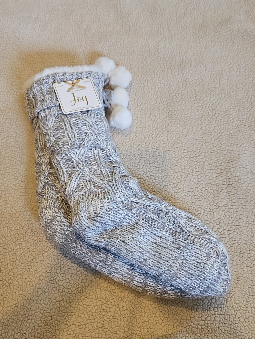 Cozy Knit Holiday Stocking - Gray & White